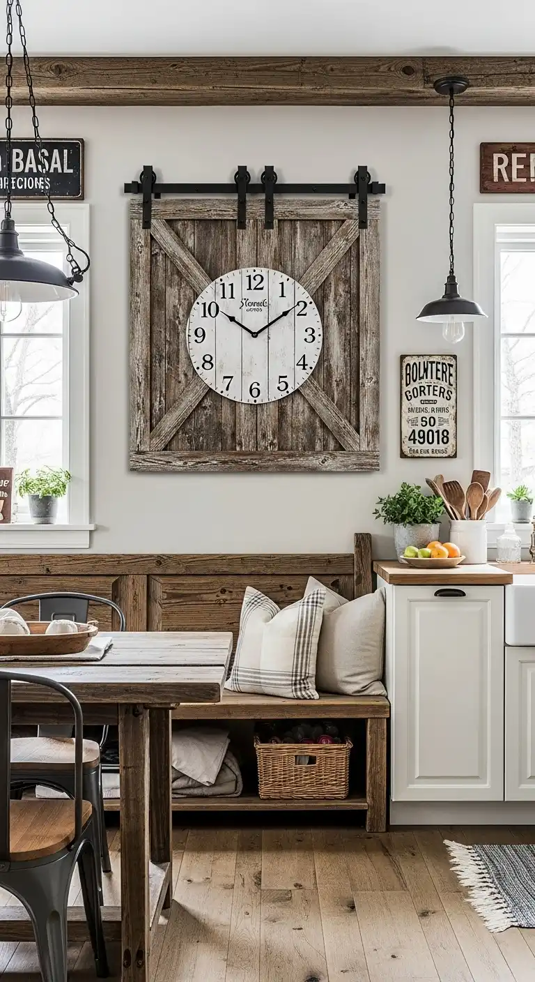 11. Barn Door Style Wall Clock for a Country Feel