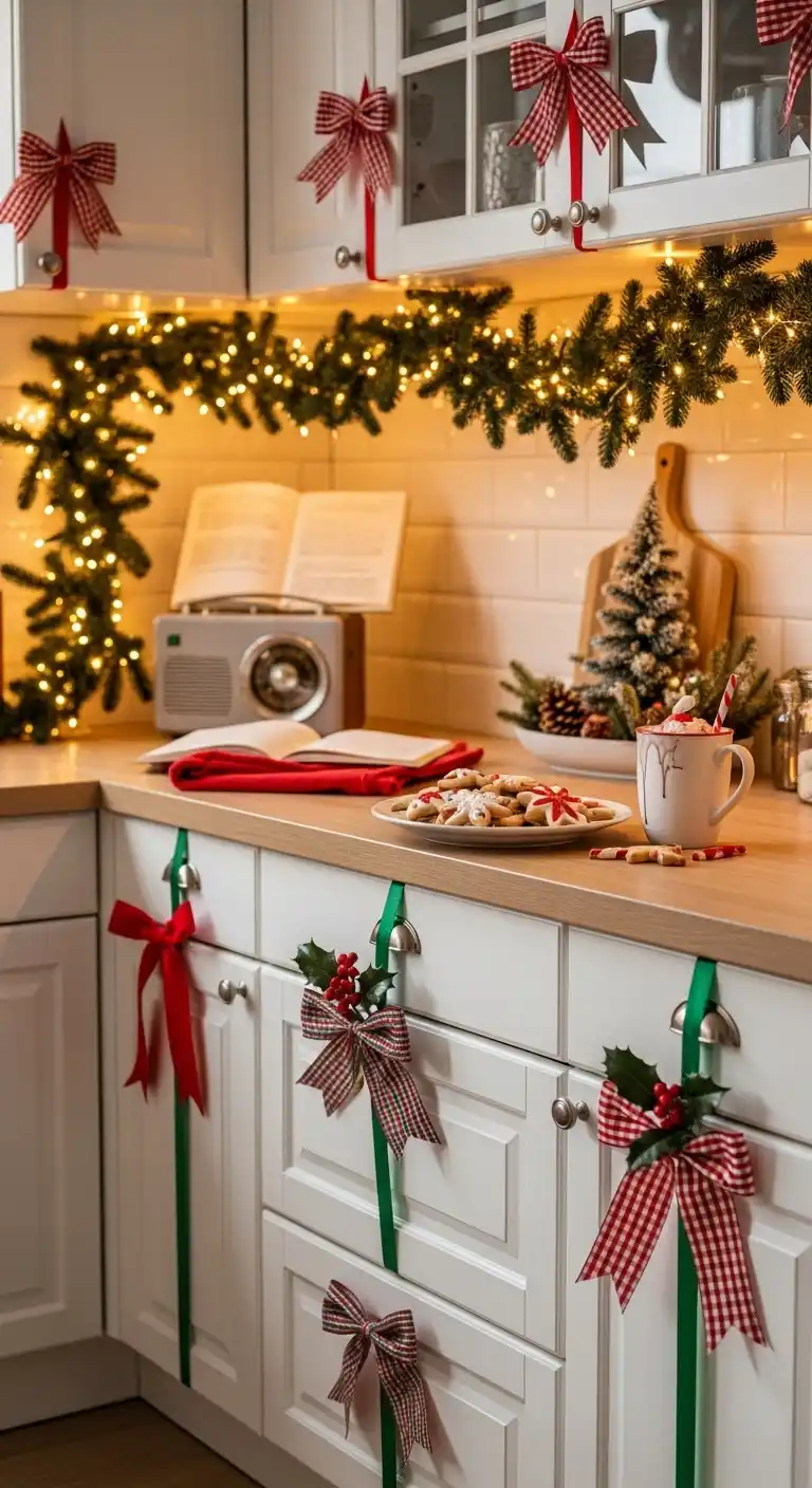 11. Festive Ribbon Bows on Drawer Handles and Knobs