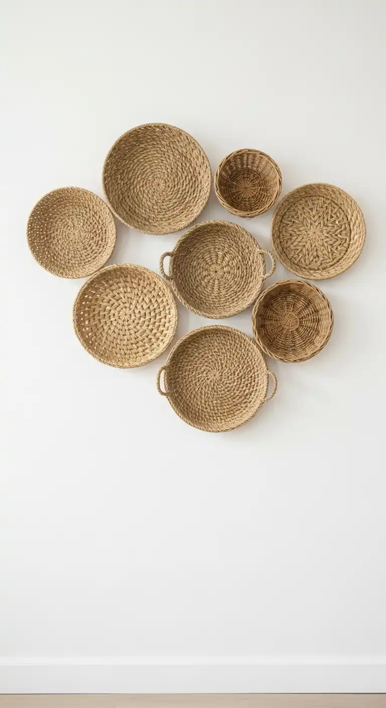 11. Natural Woven Baskets Wall Display