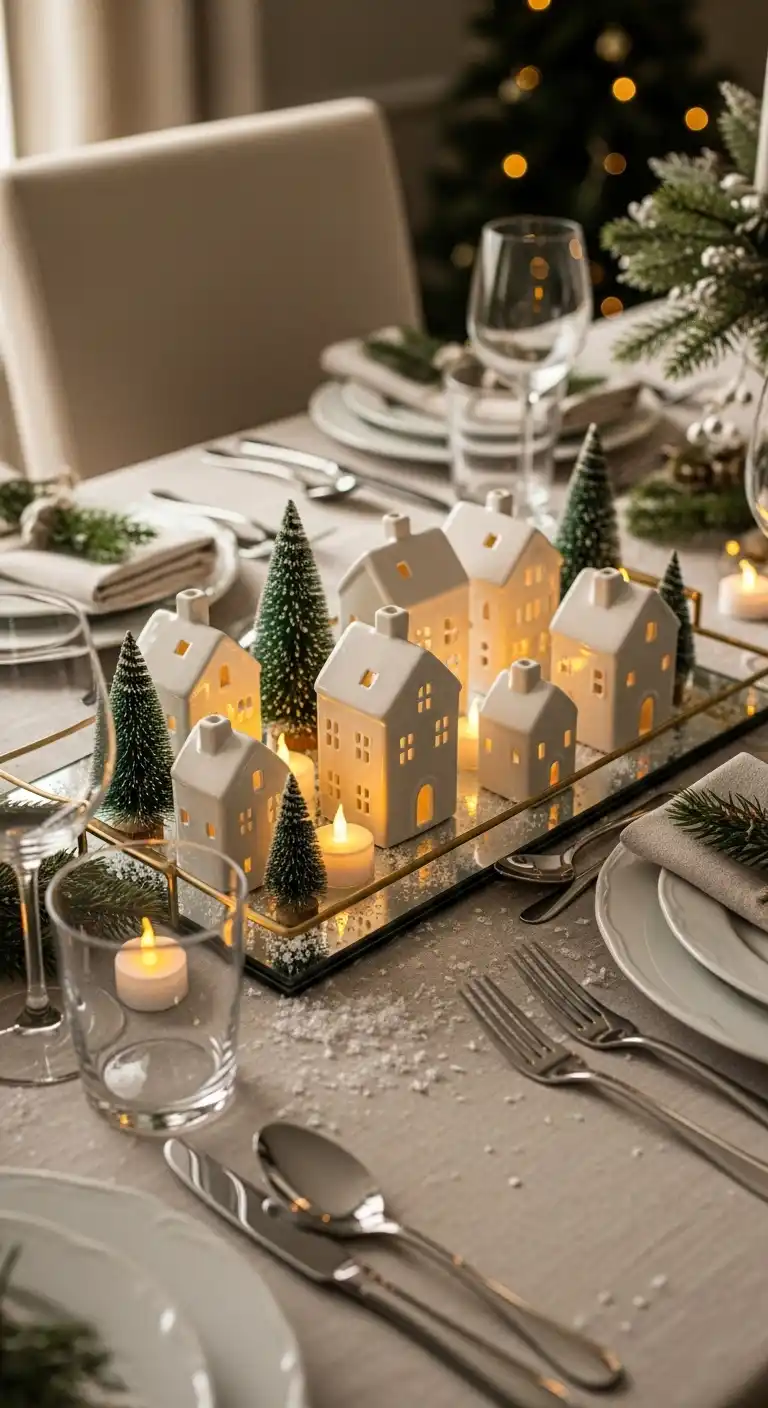 11. White Ceramic Village Centerpiece