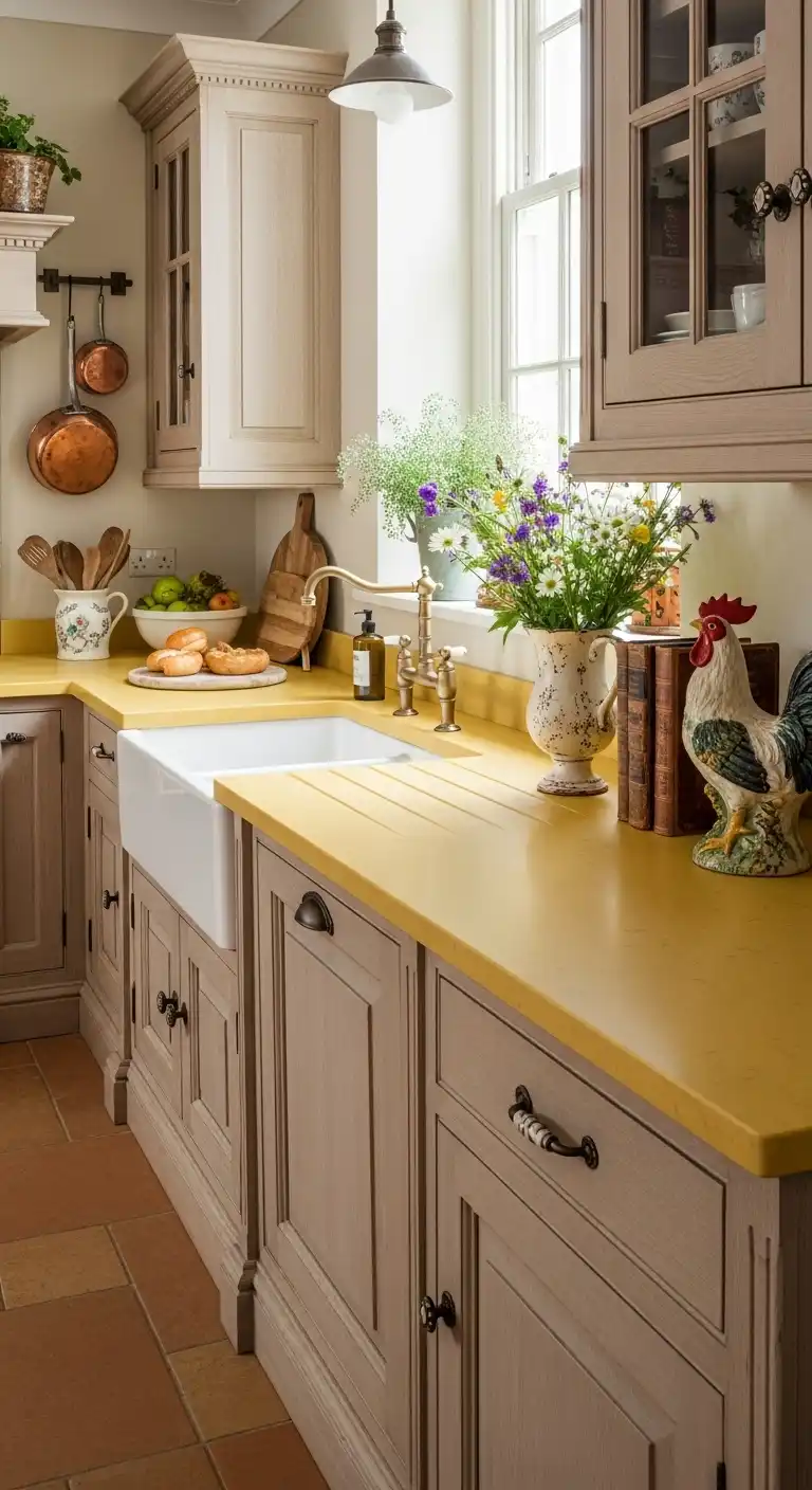 12. A French Country Kitchen with a Yellow Countertop