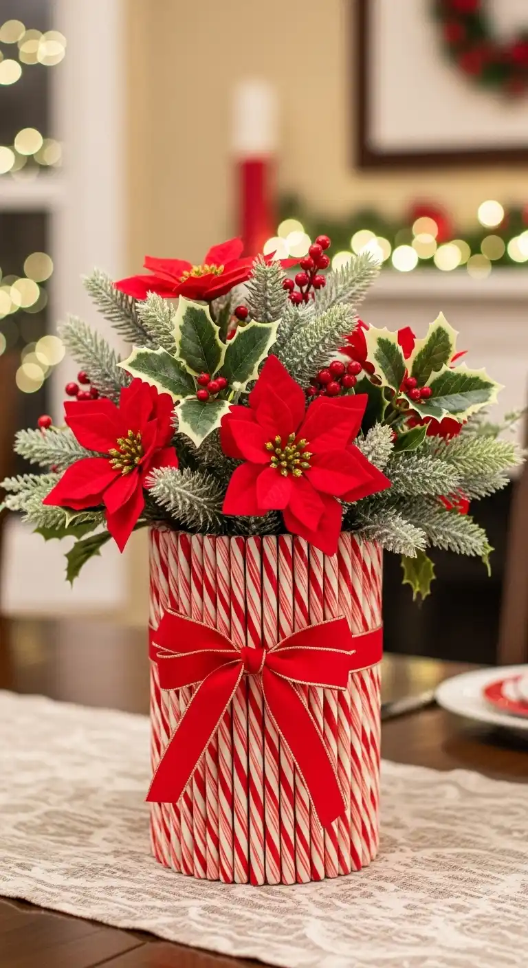 12. Candy Cane Vase with Flowers