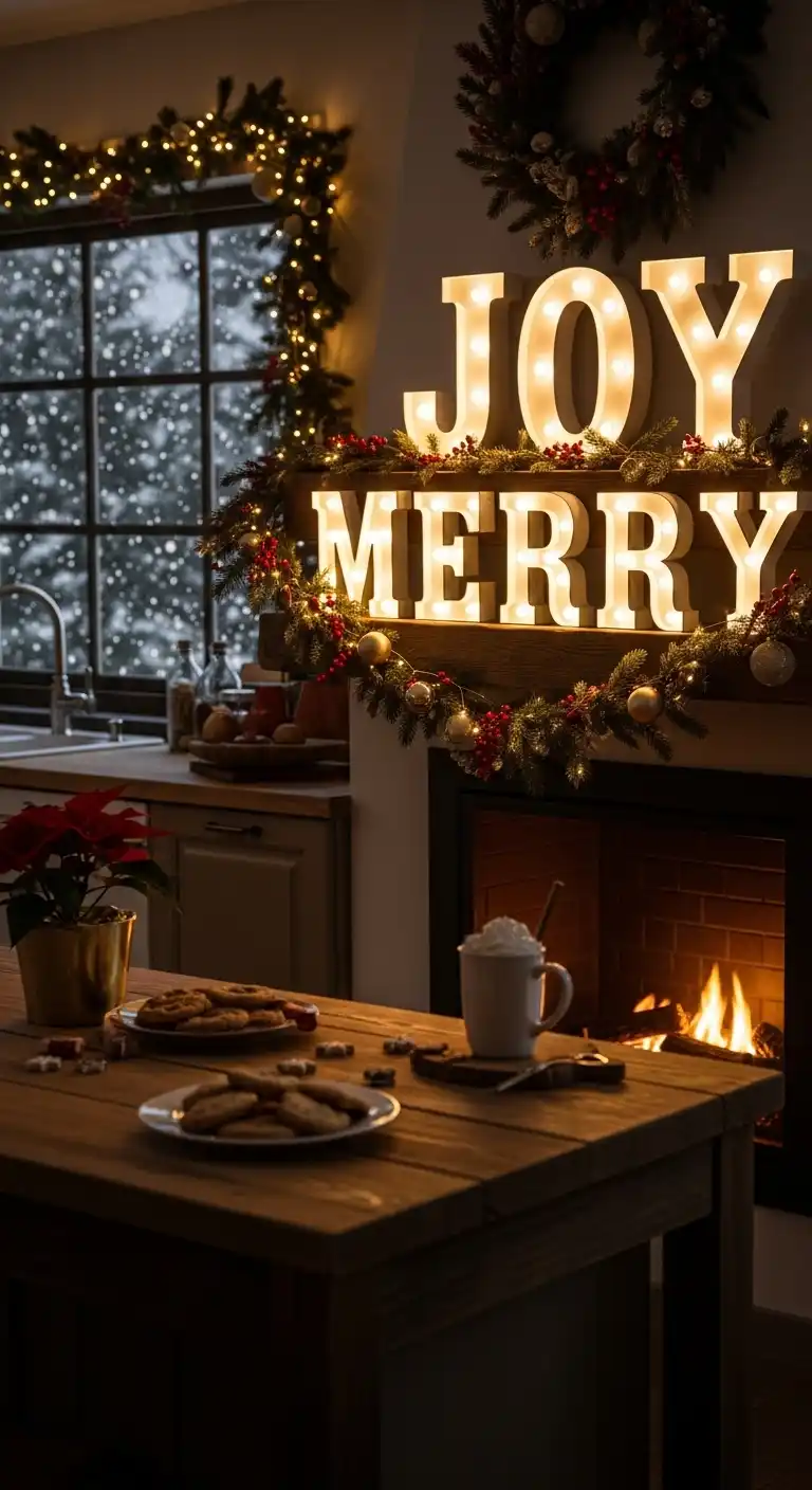 12. Festive Light-Up Letters Spelling “JOY” or “MERRY”