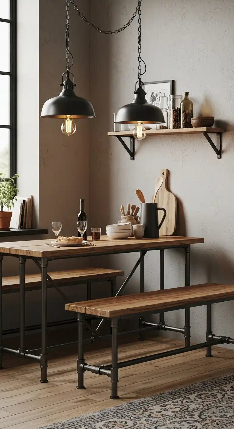 12. Industrial-Style Bench with Metal Legs