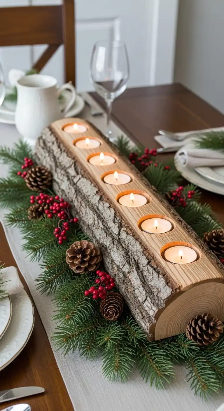 12. Rustic Log Candle Holder