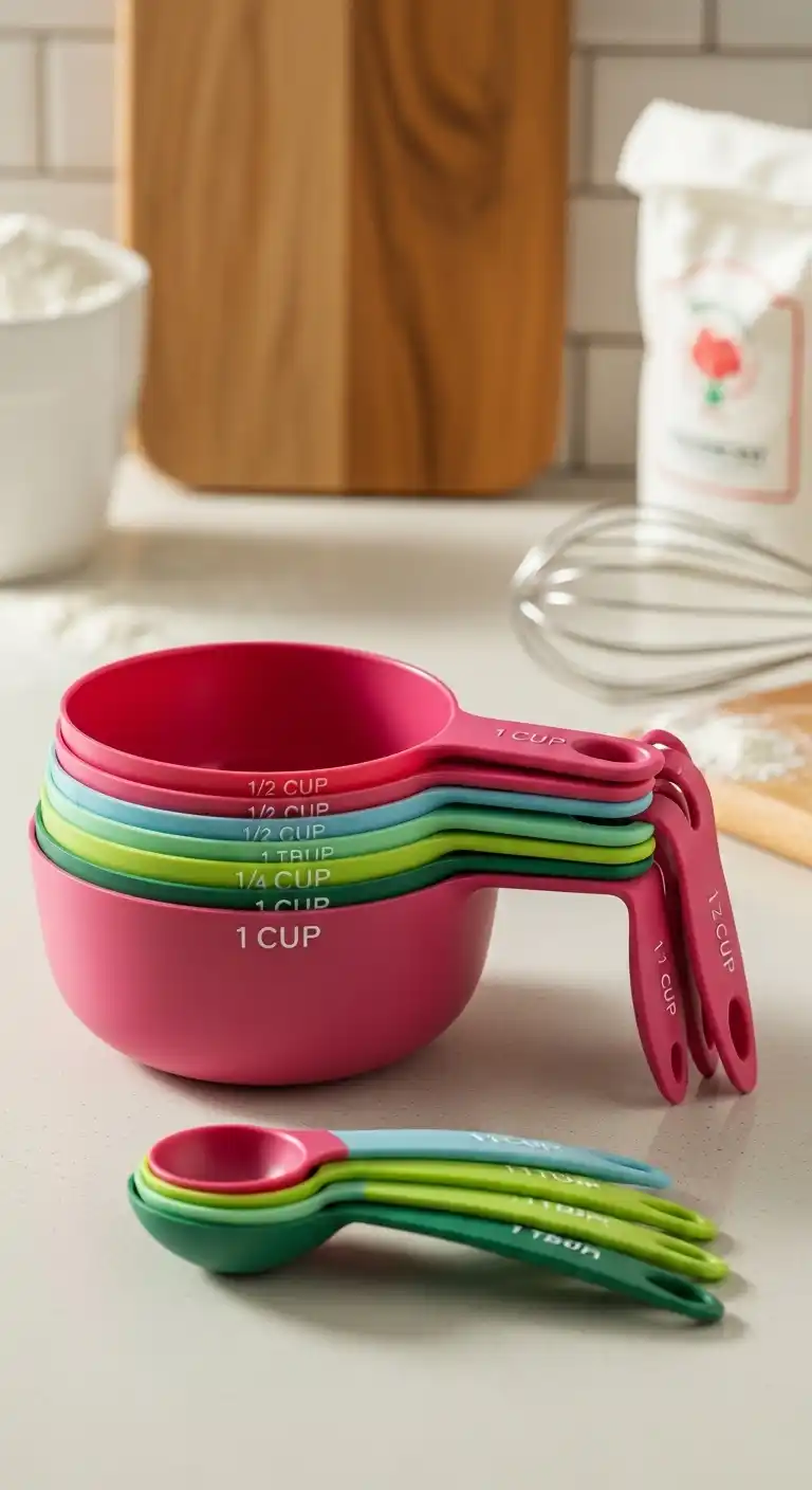 13) Set of Pink and Green Measuring Cups
