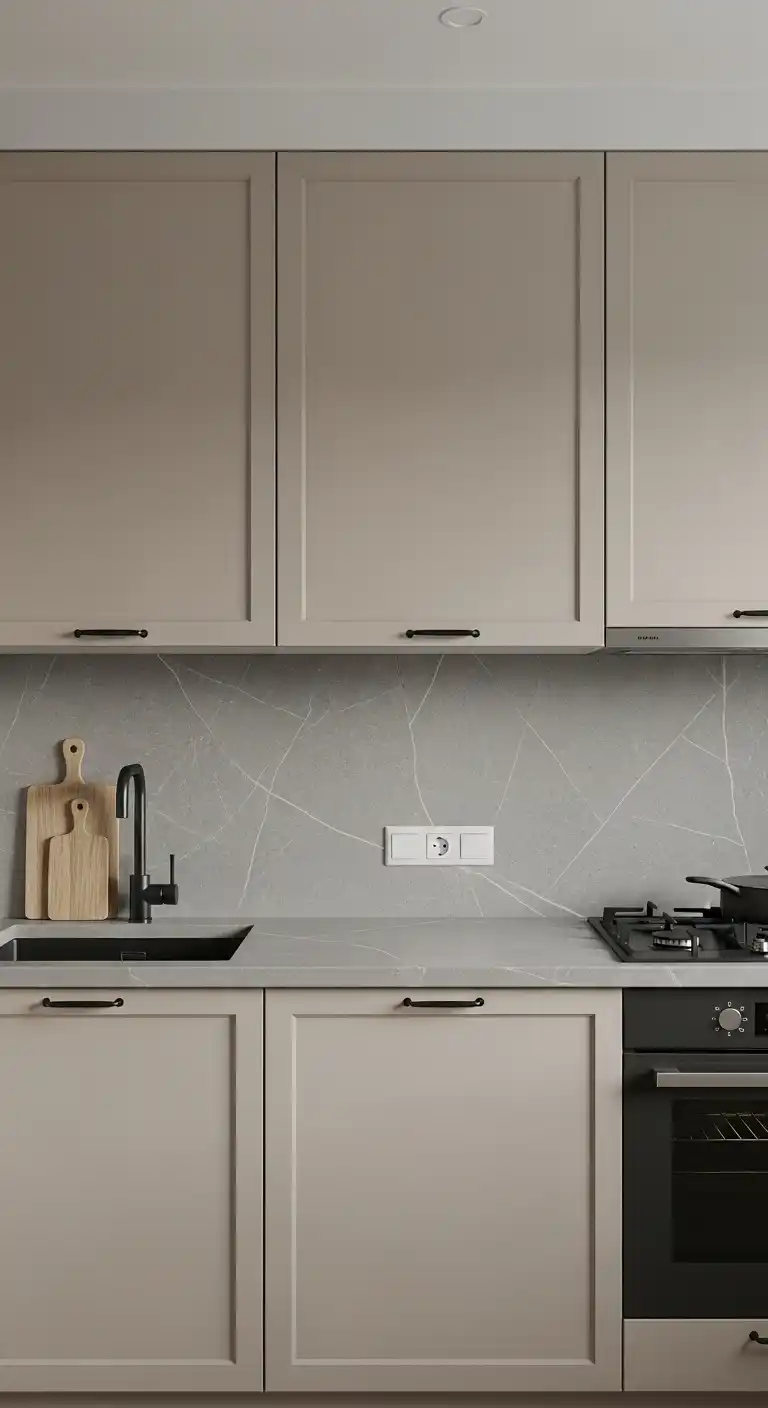 13. Beige Cabinets with Gray Countertops