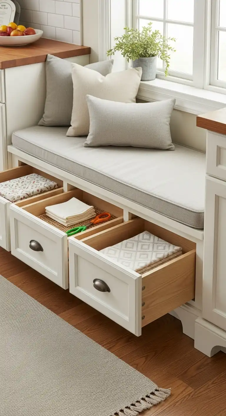13. DIY Bench with Built-In Drawers