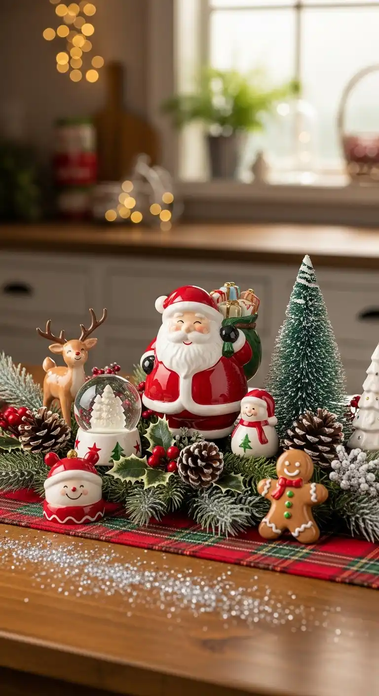 13. Holiday-Themed Ceramic Figurines Display