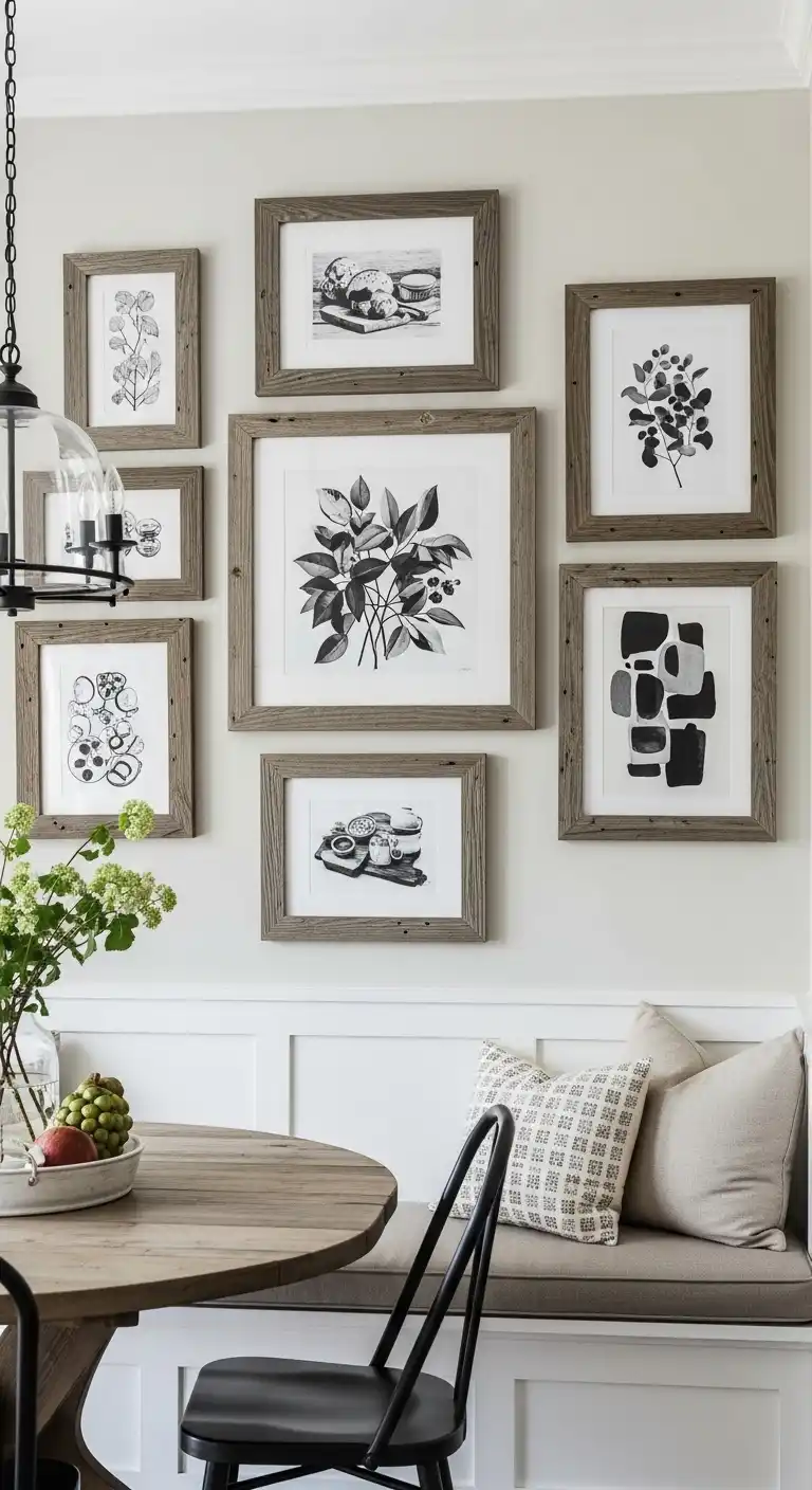 13. Modern Gallery Wall with Rustic Frames