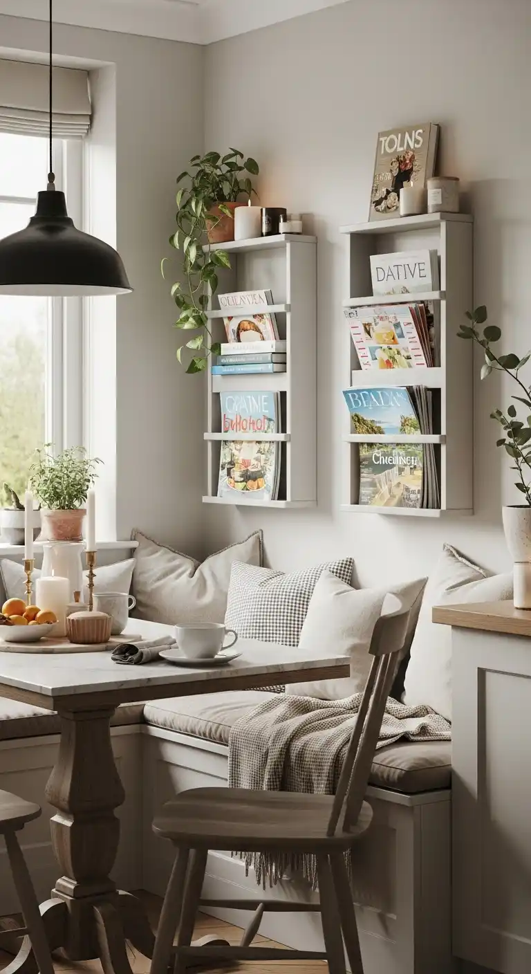 14. Add a Small Bookshelf or Magazine Rack for a Relaxing Vibe