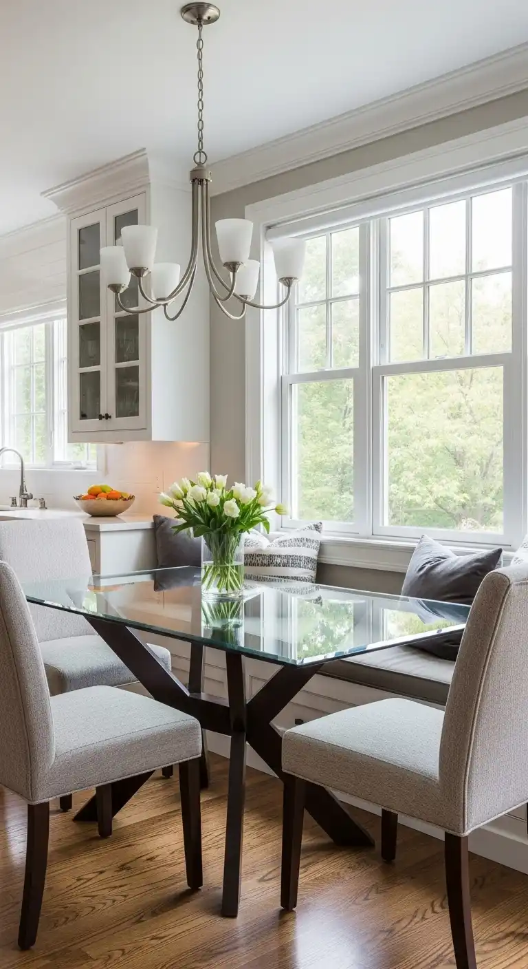 14. Elegant Glass Table Nook for Modern Appeal