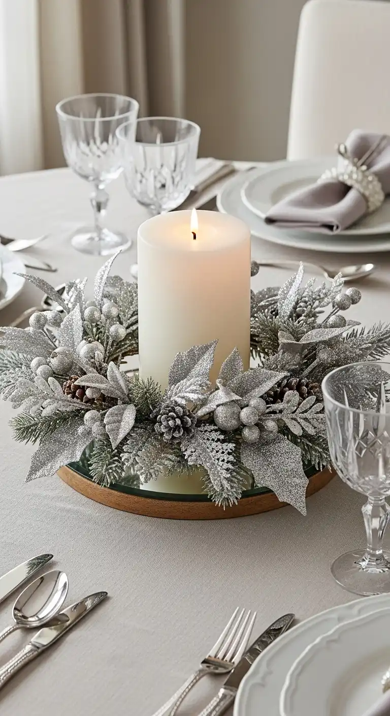 14. Glittered Candle Ring Centerpiece