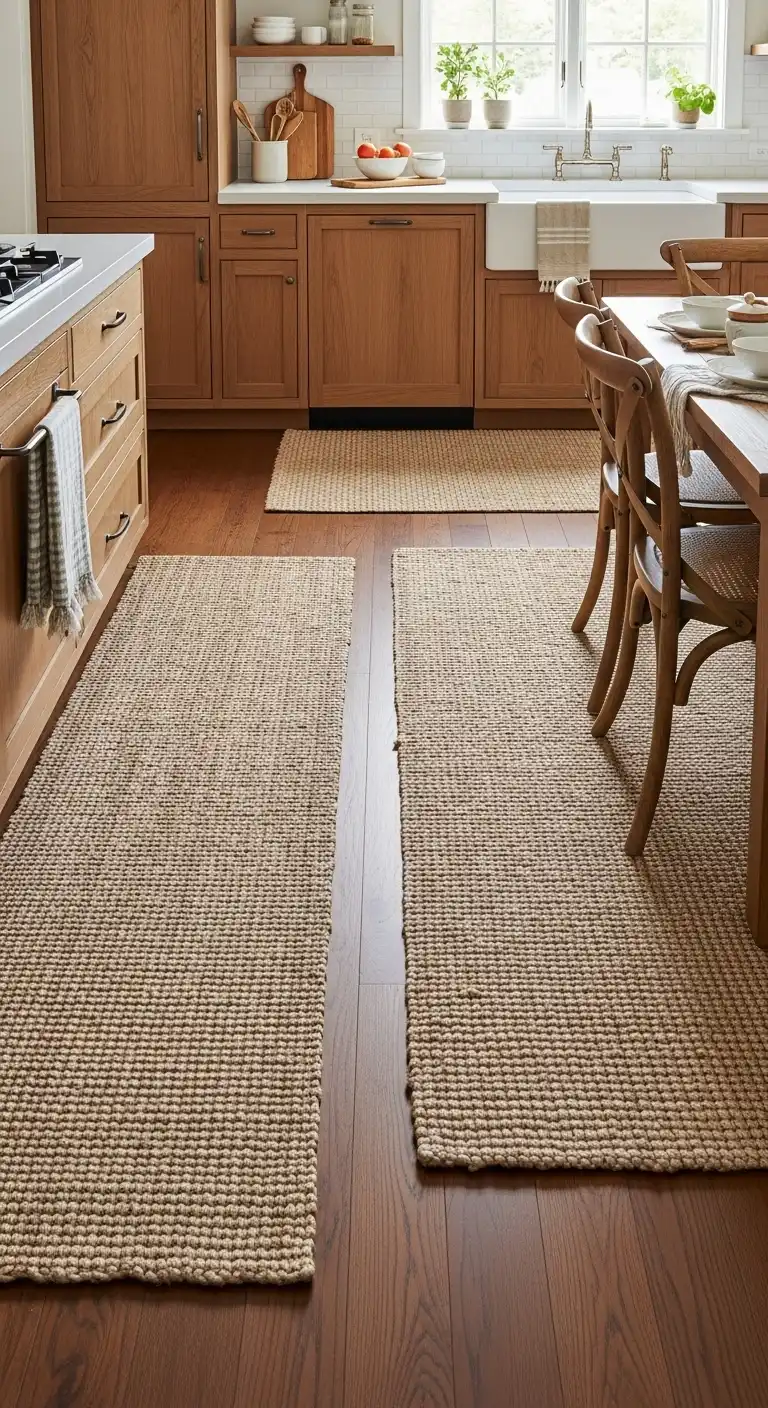 14. Layered Natural Rugs for Warmth