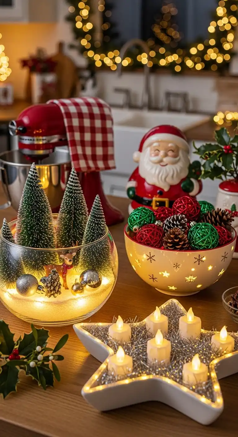 14. Light-Up Christmas Centerpiece Bowls for the Counter