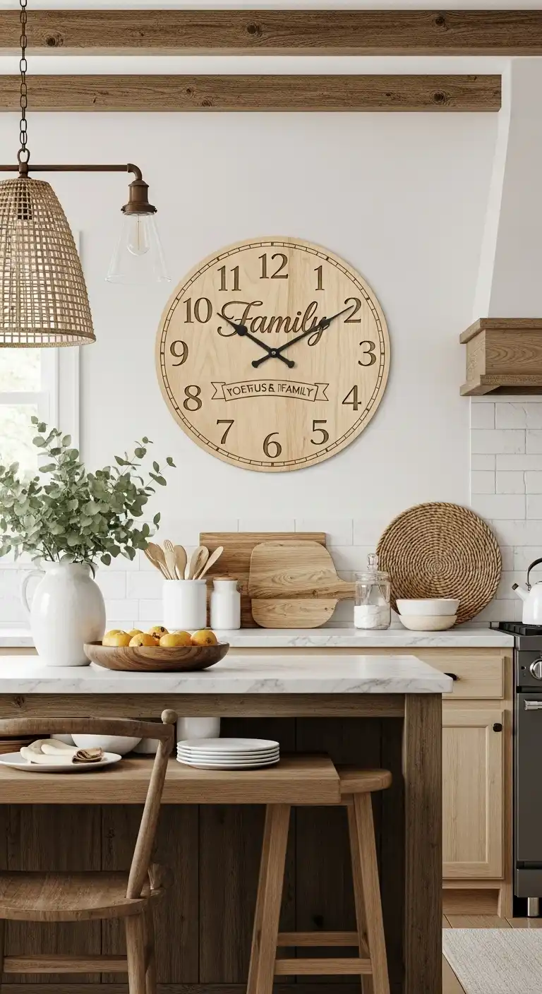 14. Personalized Wooden Clock with Family Name Engraving