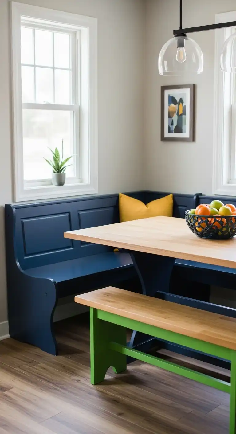 15. Brightly Painted DIY Nook Bench