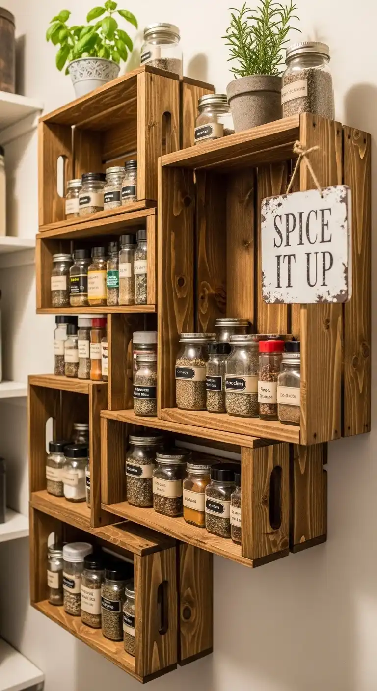 15. DIY Spice Rack from Wood Crates