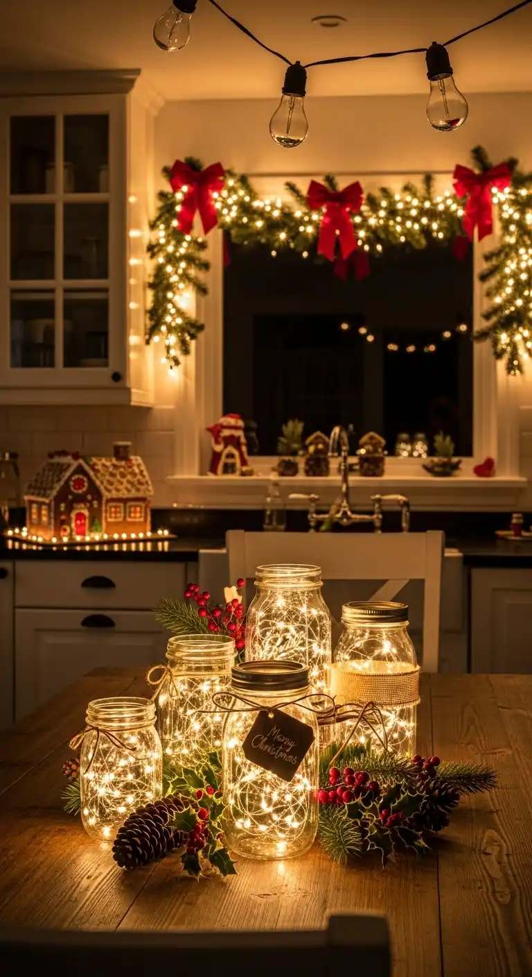 15. Mason Jars Filled with Fairy Lights as Table Décor