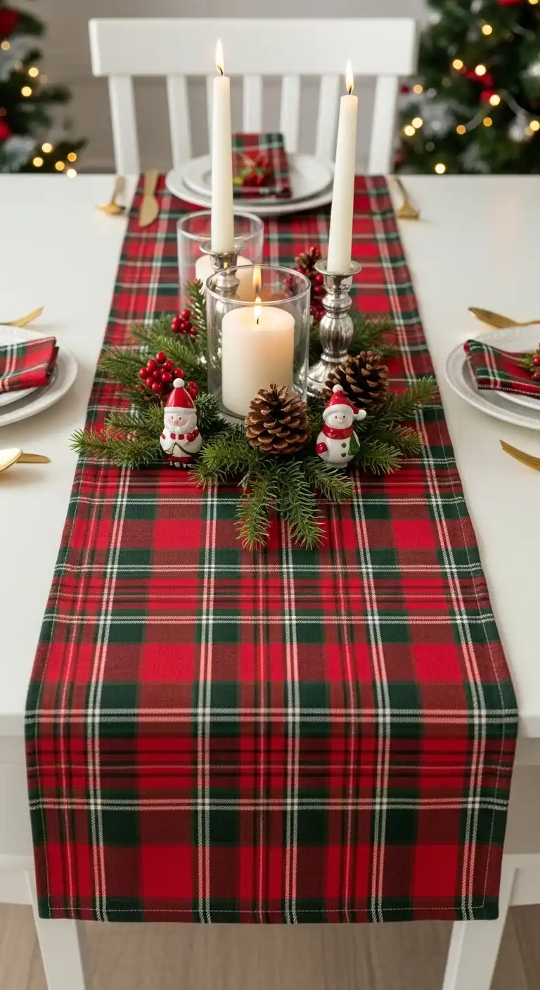 15. Red and Green Plaid Runner with Accents