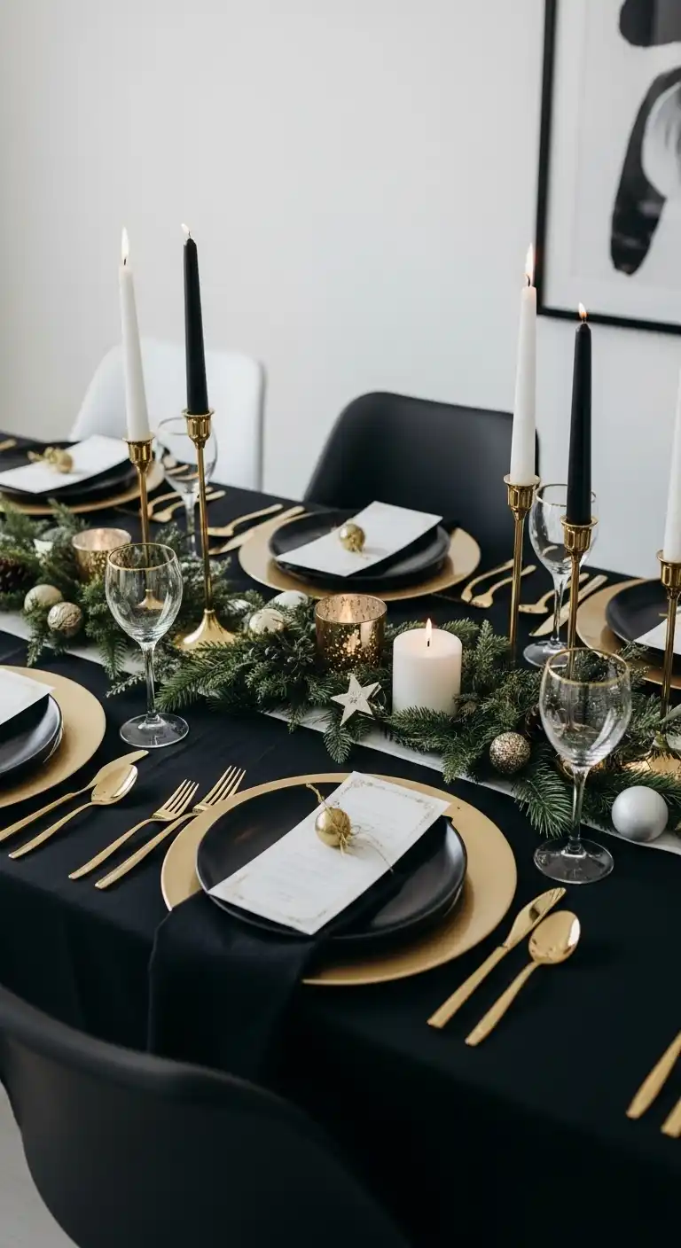 16. Black and Gold Chic Christmas Table