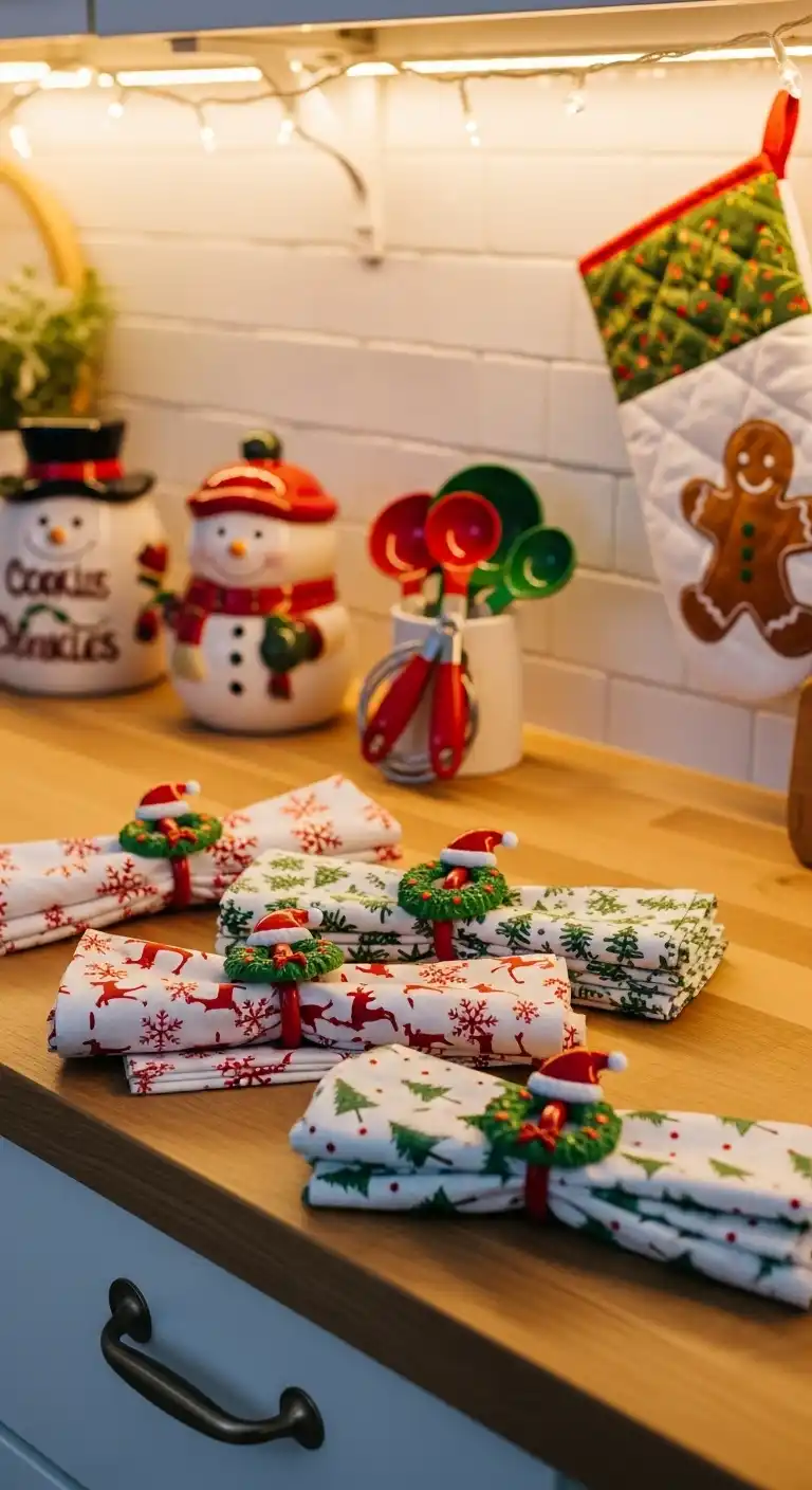 16. Christmas Patterned Napkins and Rings