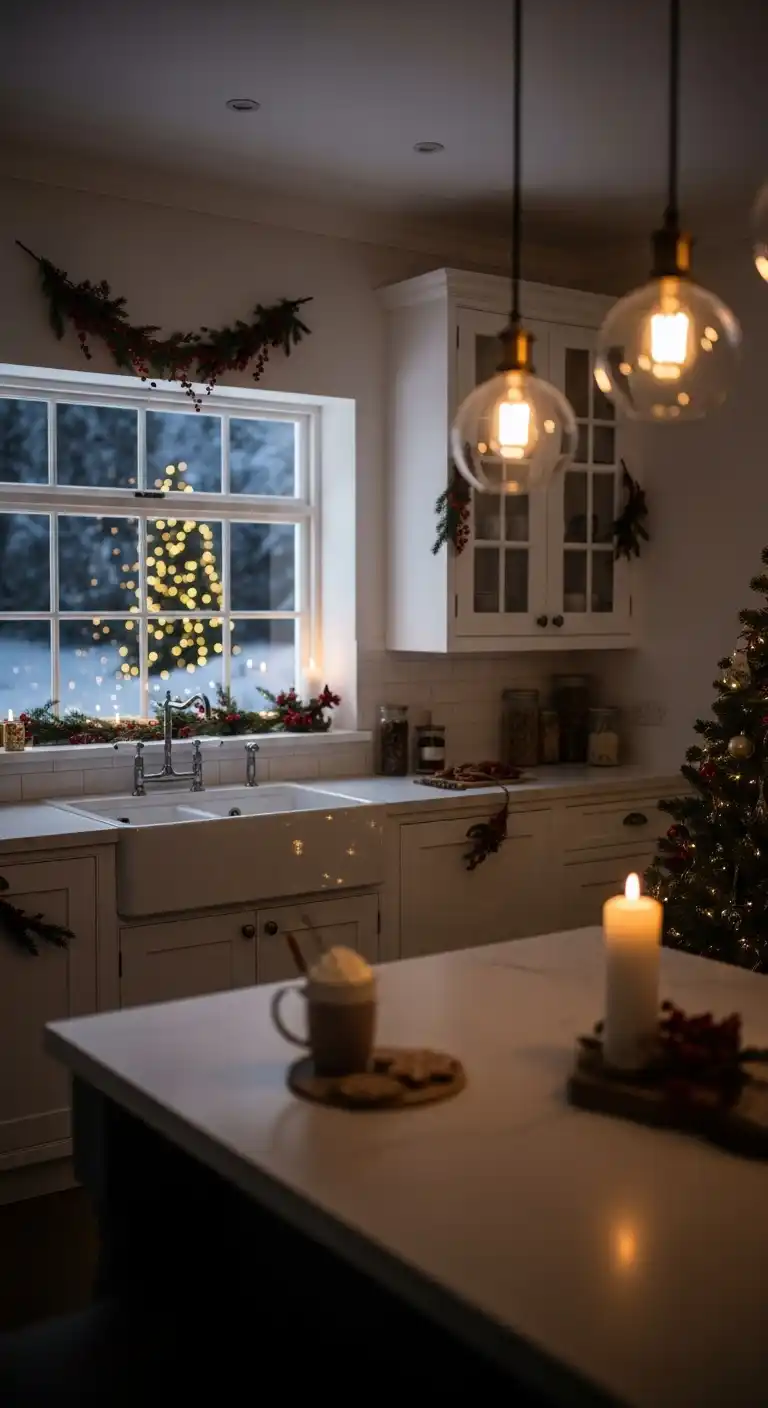 16. Light-Up Stars Hanging Above the Kitchen Island