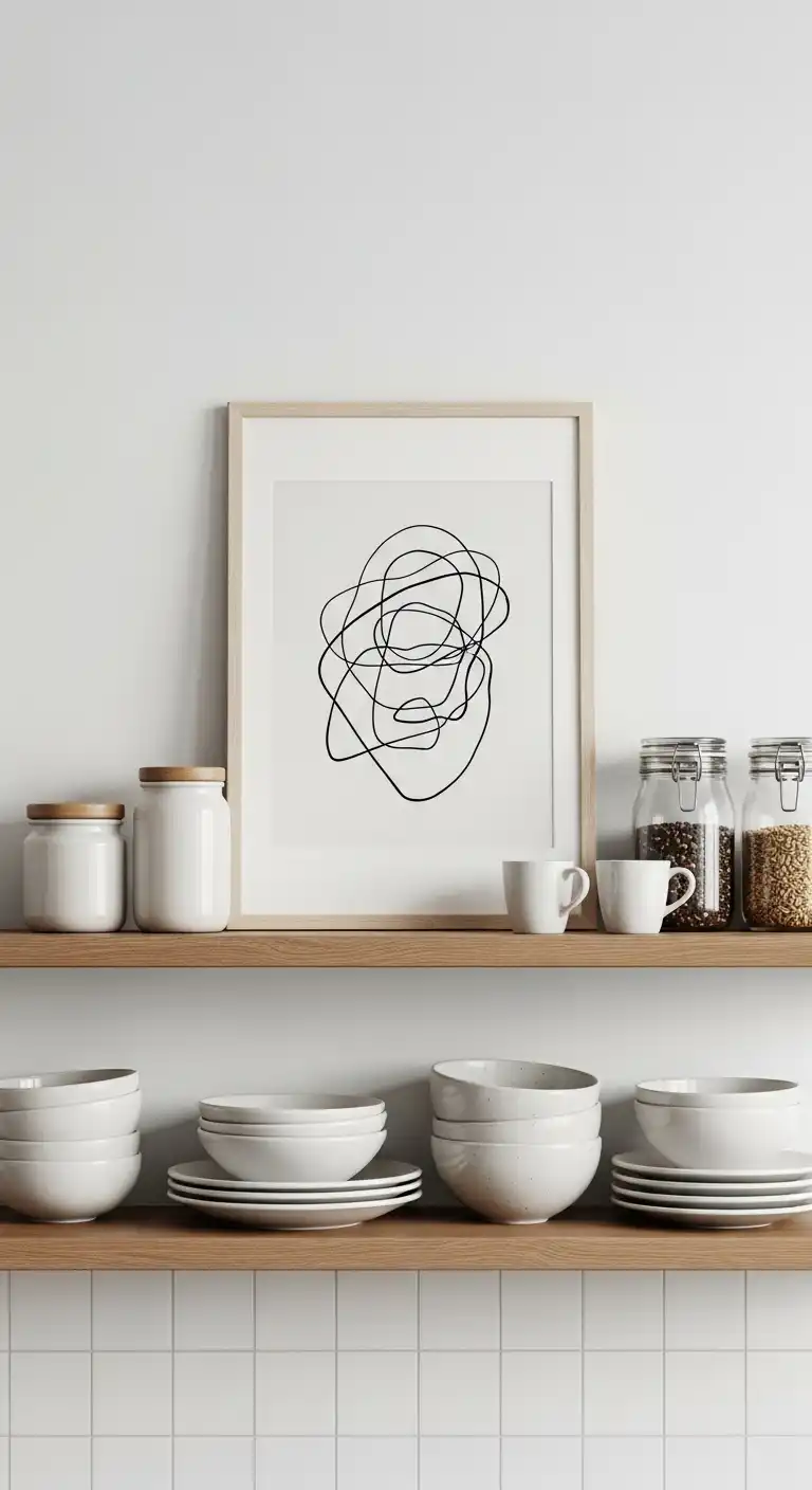 16. Minimal Artwork Leaning on Shelves