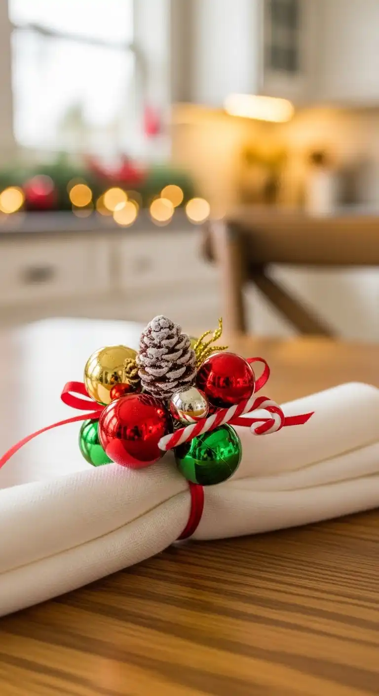 16. Ornament Clusters as Napkin Ring Accents