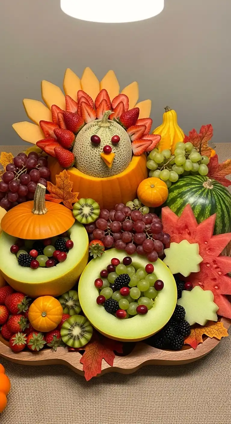 16. Pumpkin Patch Fruit Display with Melons