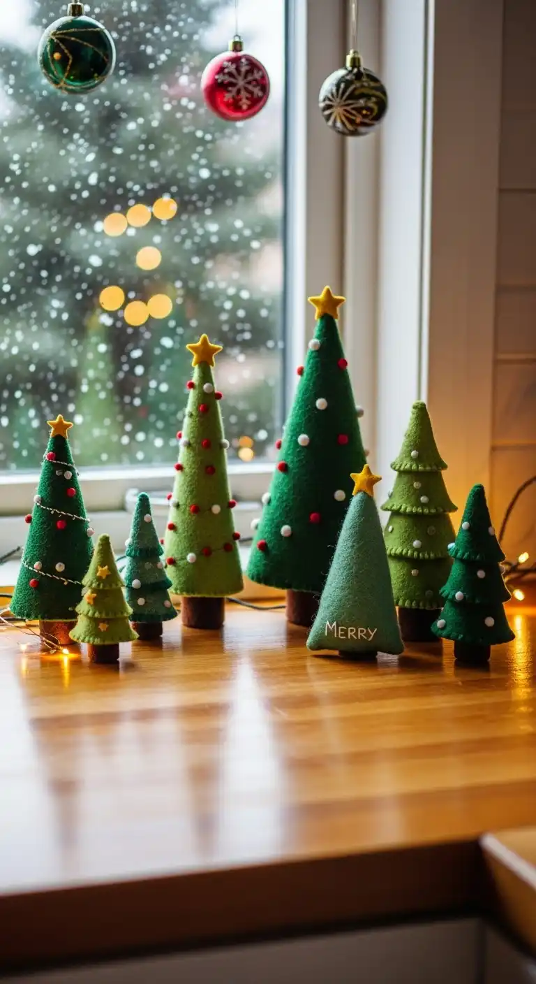 16. Small Handmade Felt Trees for Countertop Corners