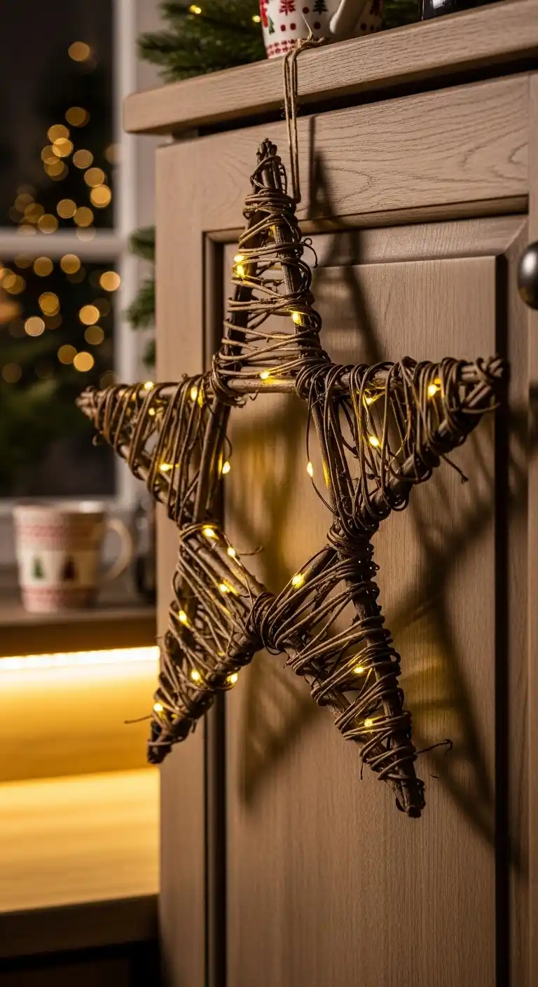 16. Star-Shaped Twig Wreath with Fairy Lights