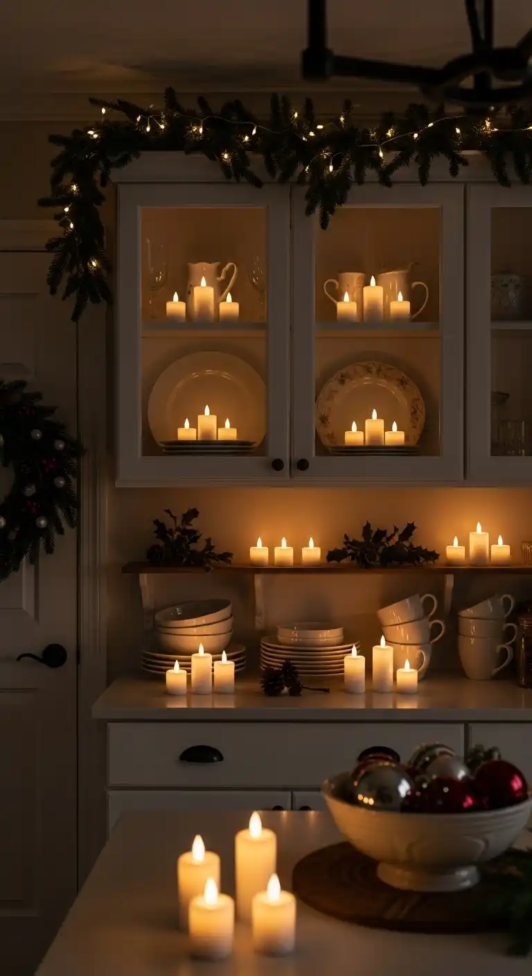 17. Battery-Powered Tea Lights Inside Glass Cabinets