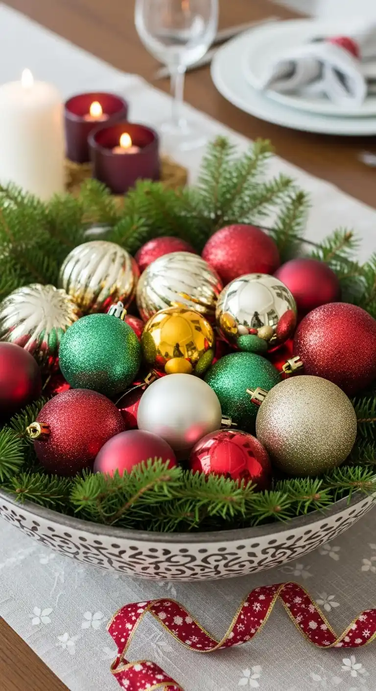 17. Bowl of Ornaments with Greenery