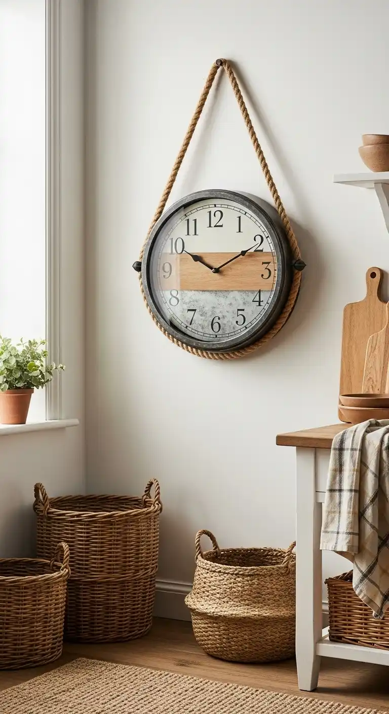 17. Farmhouse Kitchen Clock with Rope Hanger Detail