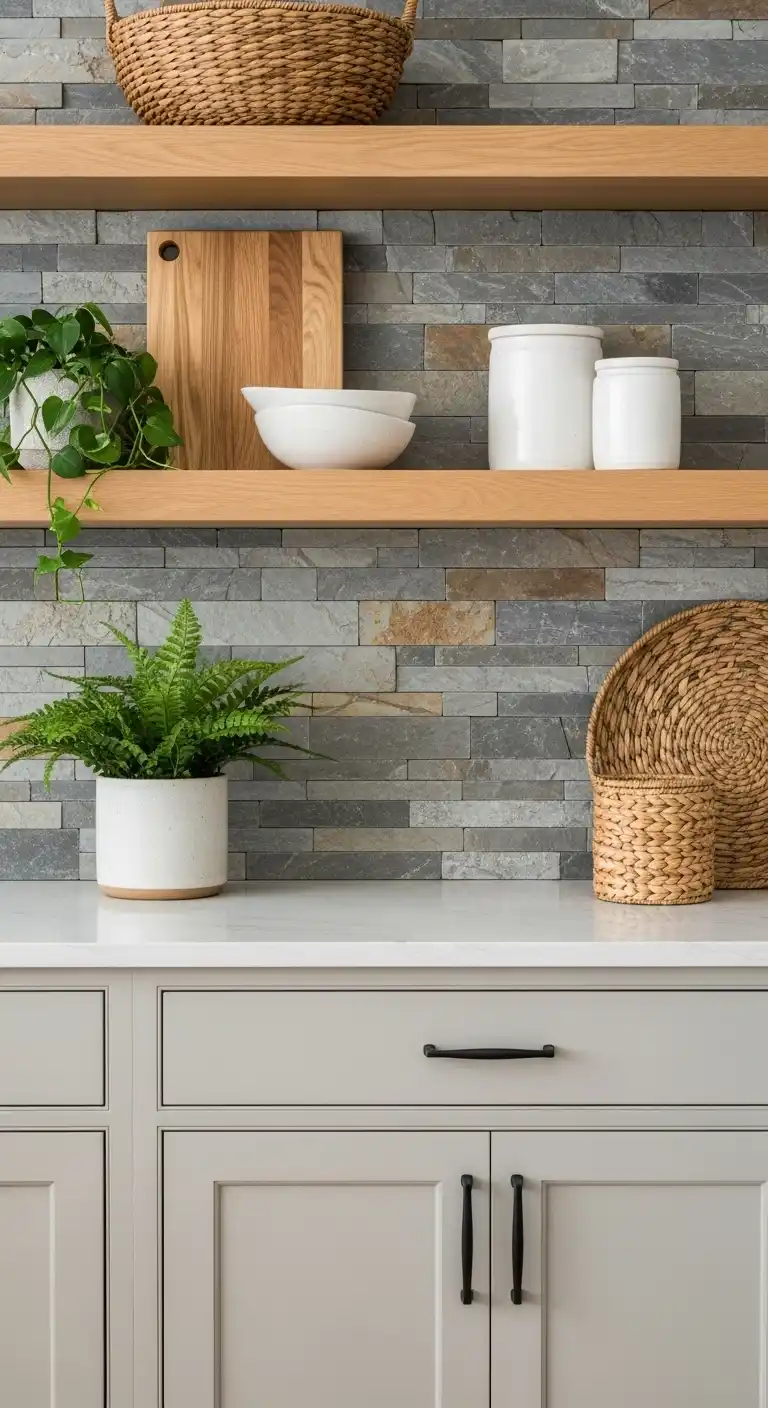 17. Mixed Natural Materials Backsplash