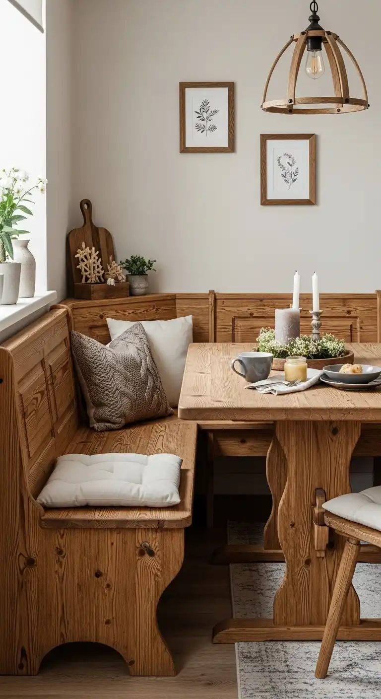 17. Rustic Wooden Bench Nook