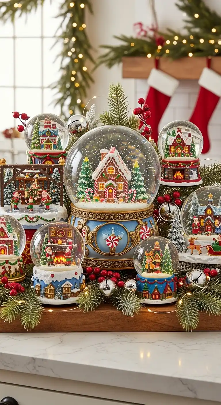 17. Snow Globe Collection as a Whimsical Centerpiece