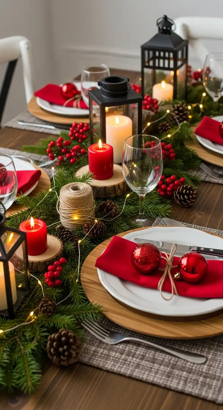17. Woodland Lodge Table with Red Accents