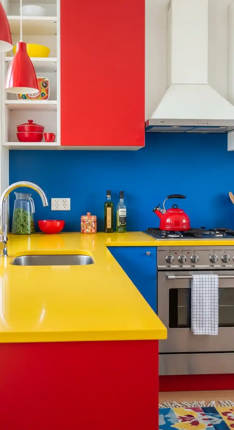 18. A Playful Kitchen with Yellow and Primary Colors