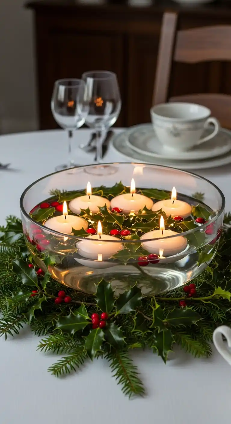 18. Floating Candle and Holly Bowl