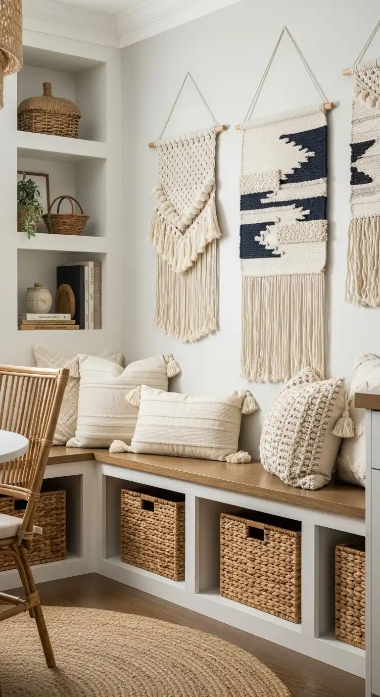 18. Highlight Textures with Woven Baskets or Wall Hangings