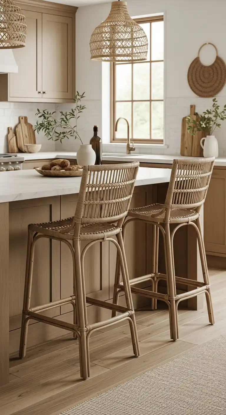 18. Natural Fiber Bar Stools for Kitchen Island