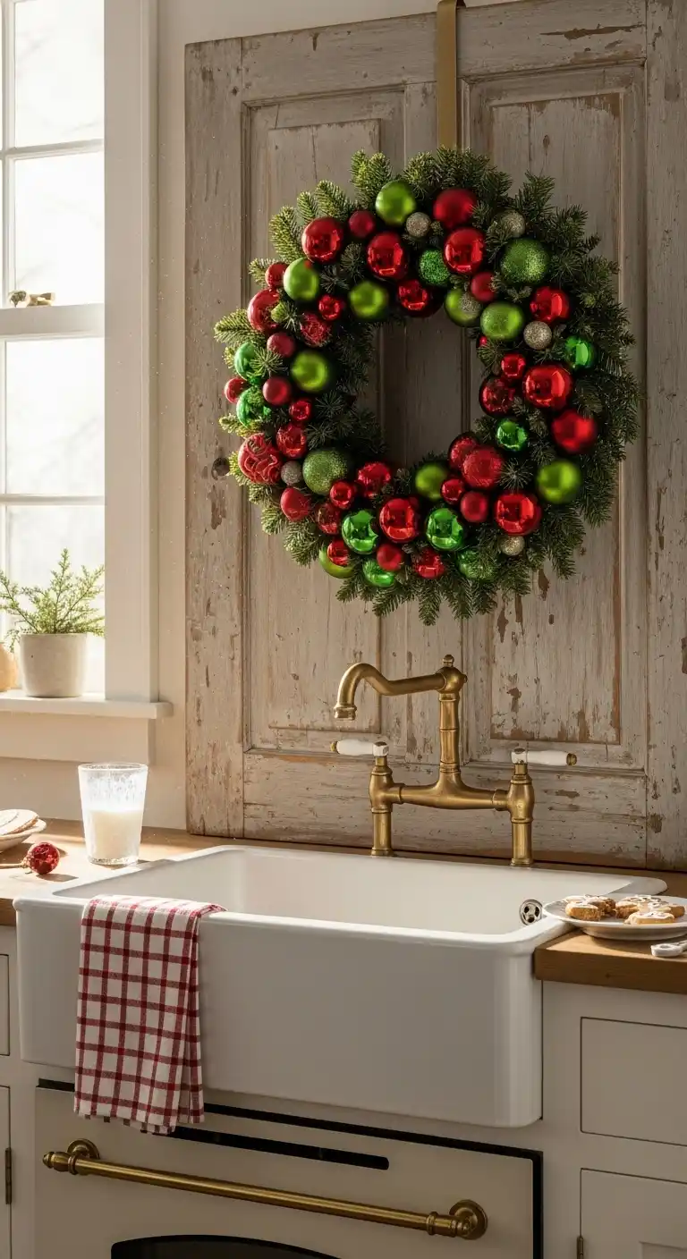 18. Red and Green Ornament Ball Wreath