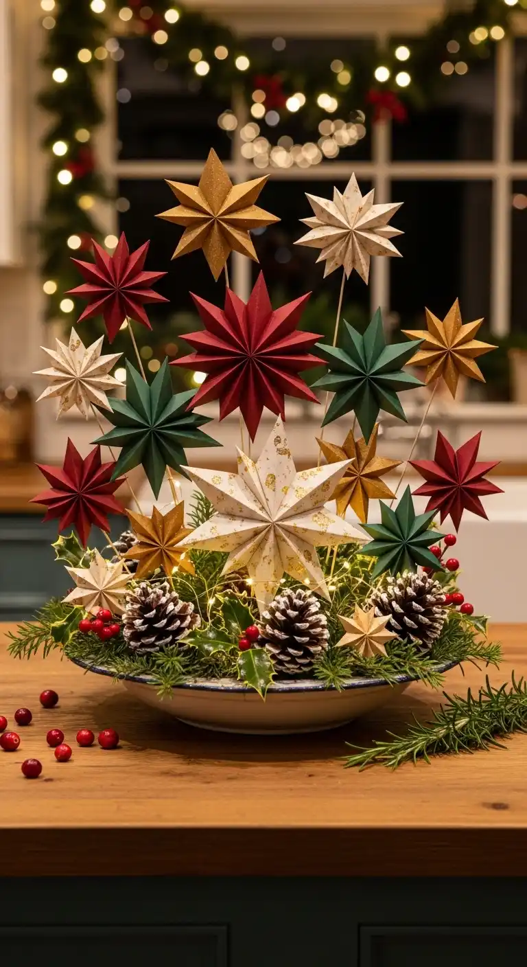 19. DIY Paper Star Display in a Decorative Bowl