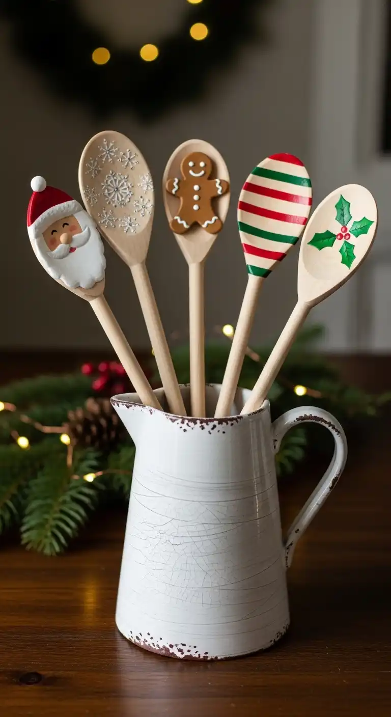 19. Decorative Wooden Spoons Painted with Holiday Motifs