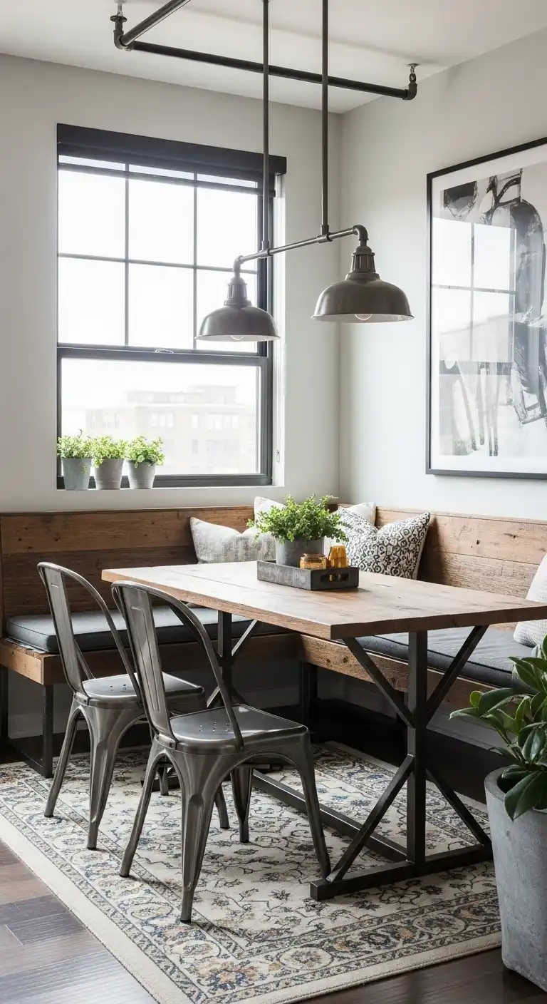 19. Industrial-Style Nook with Metal and Wood