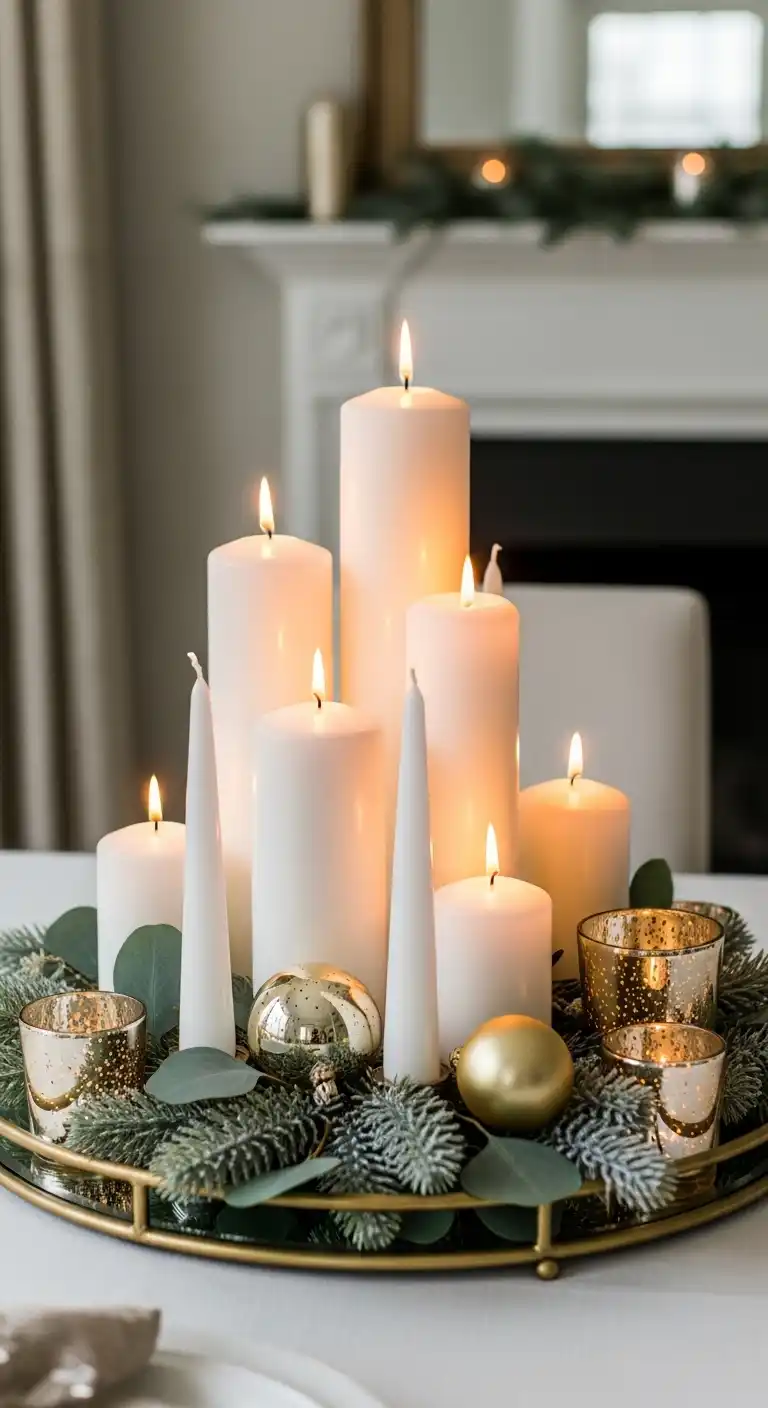 19. White and Gold Candle Glow Centerpiece