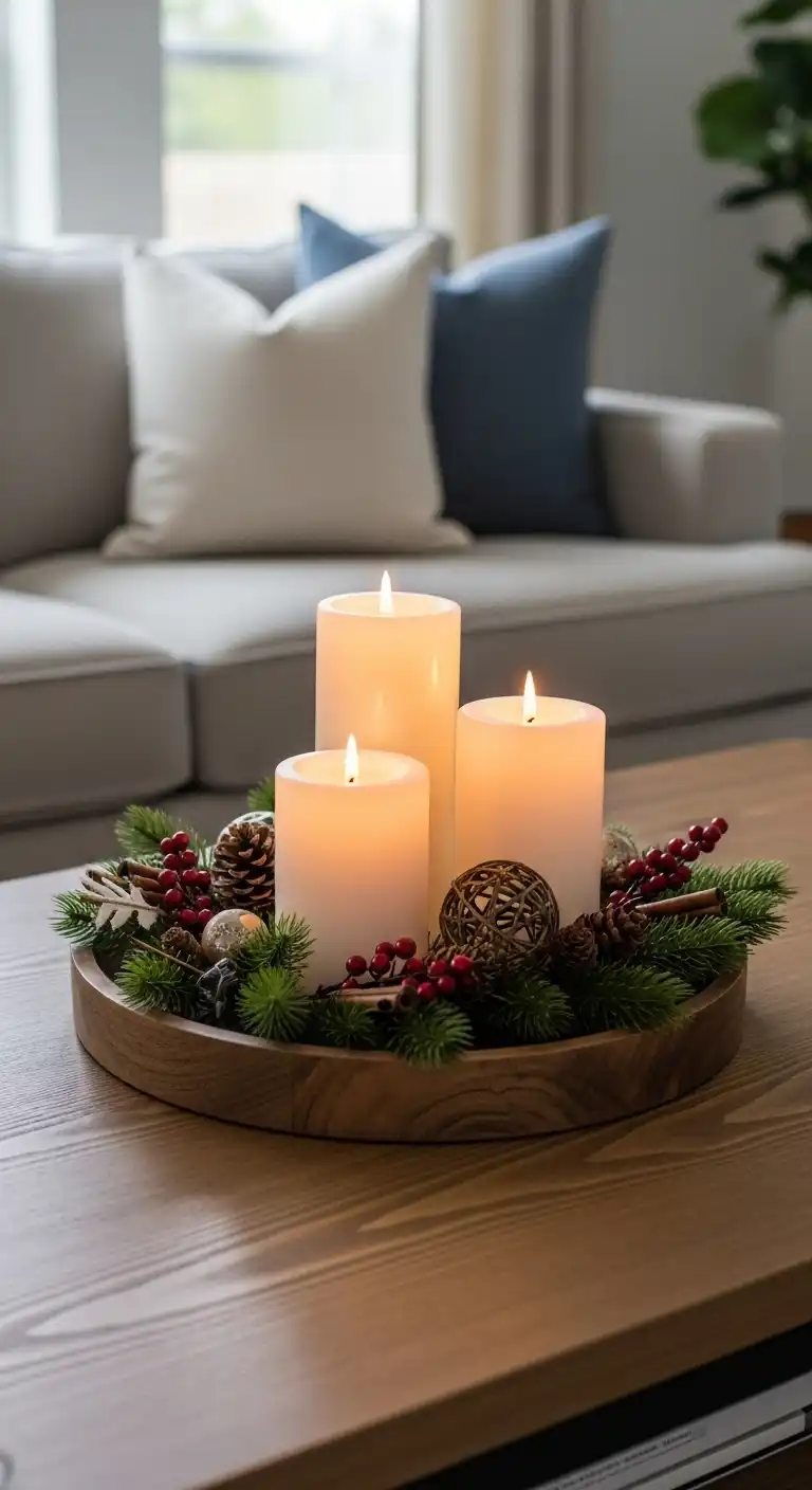 2. Candle Trio on a Wooden Tray
