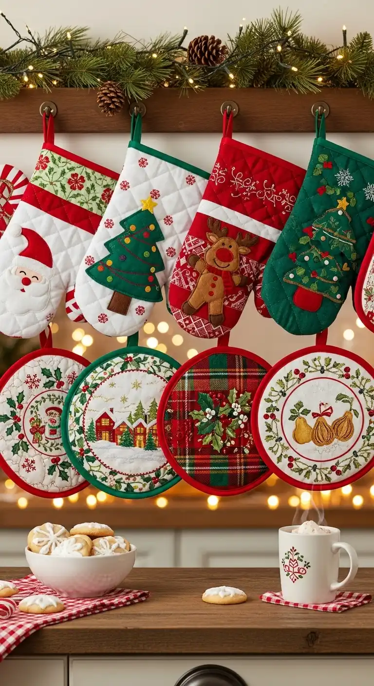 2. Christmas-Themed Oven Mitts and Pot Holders